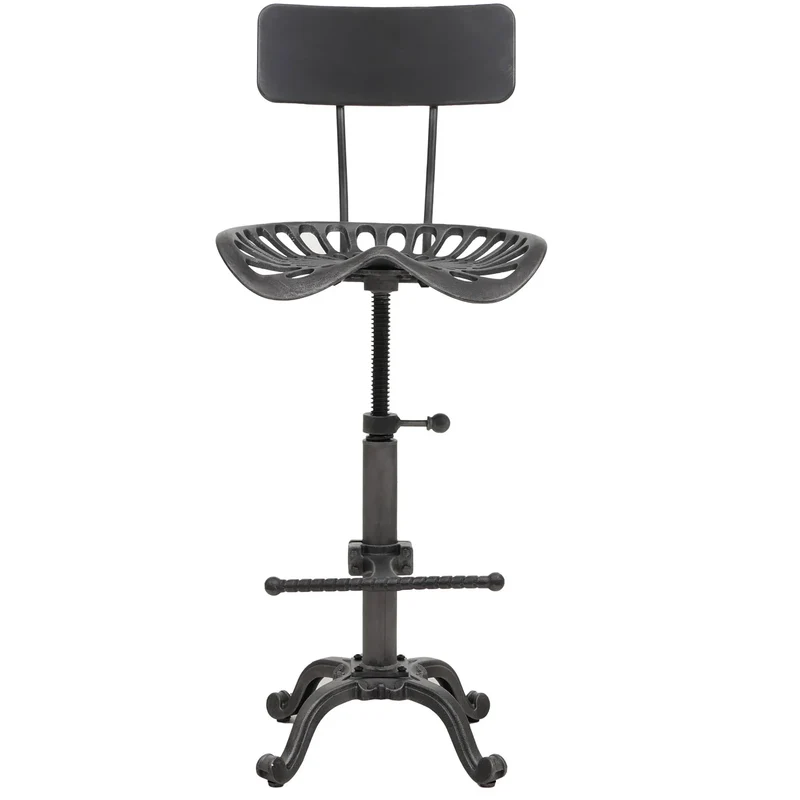 Tabouret de bar industriel réglable pivotant avec dossier repose pieds métal noir et argent 04_0009263