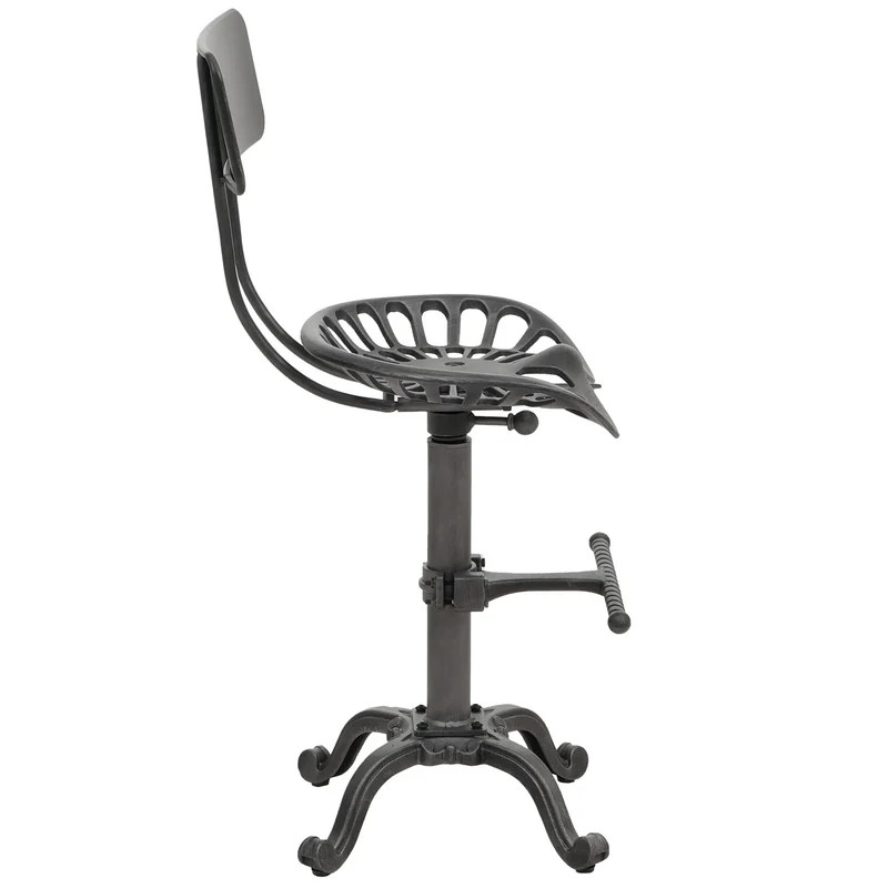 Tabouret de bar industriel réglable pivotant avec dossier repose pieds métal noir et argent 04_0009263