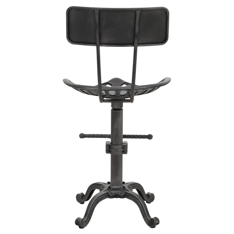 Tabouret de bar industriel réglable pivotant avec dossier repose pieds métal noir et argent 04_0009263