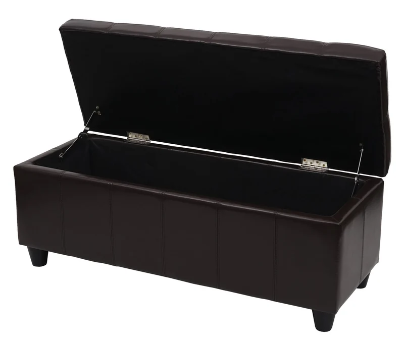 Banc coffre de rangement avec assise rembourrée et couvercle rabattable simili cuir marron 04_0010867
