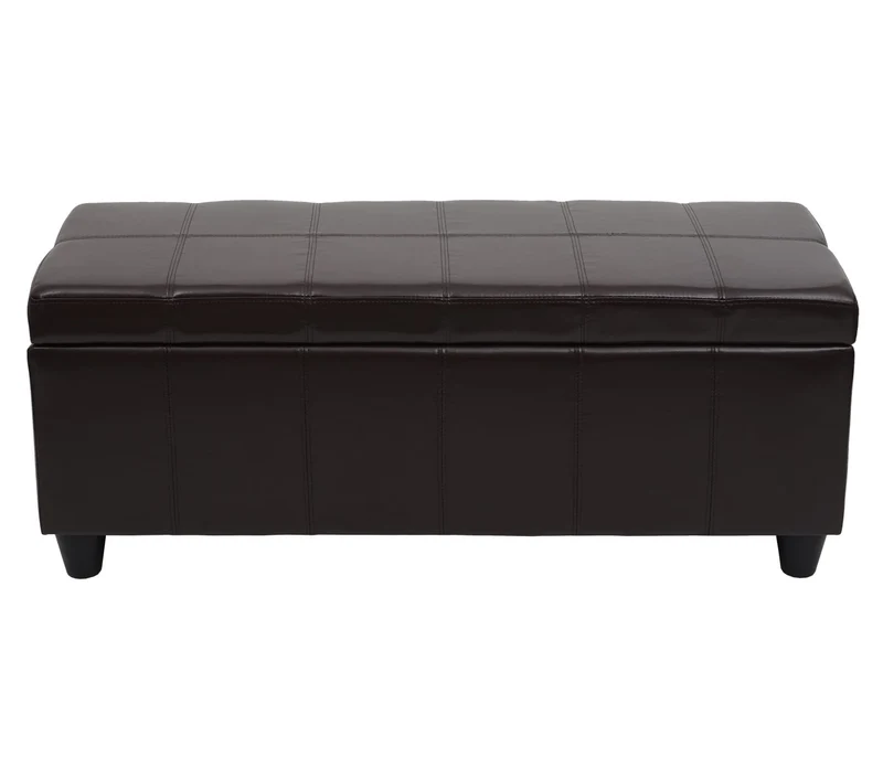 Banc coffre de rangement avec assise rembourrée et couvercle rabattable simili cuir marron 04_0010867