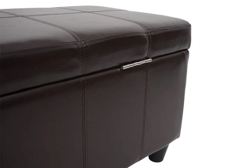 Banc coffre de rangement avec assise rembourrée et couvercle rabattable simili cuir marron 04_0010867