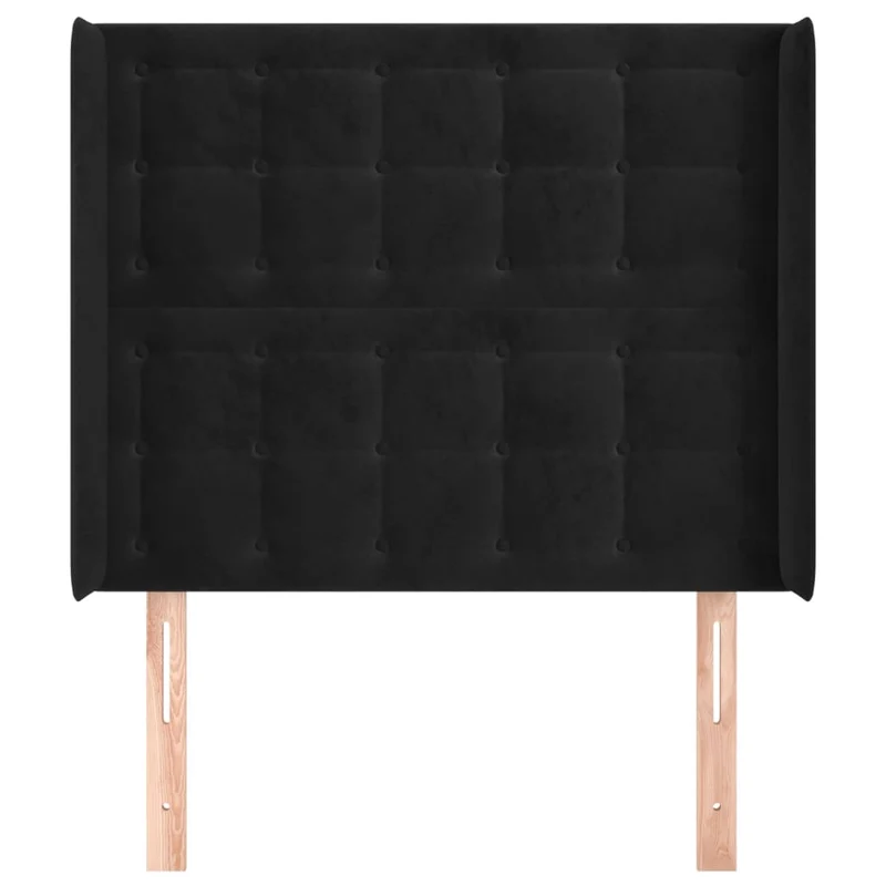 Tête de lit accessoire couchage chambre à coucher meuble capitonné avec rebord latéral 103 x 16 x 118/128 cm Tissu velours noir TDL0204625