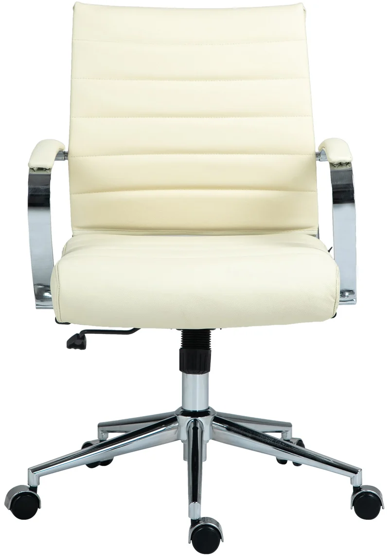 Chaise de bureau design ergonomique en cuir véritable crème et métal chromé 10_0002564