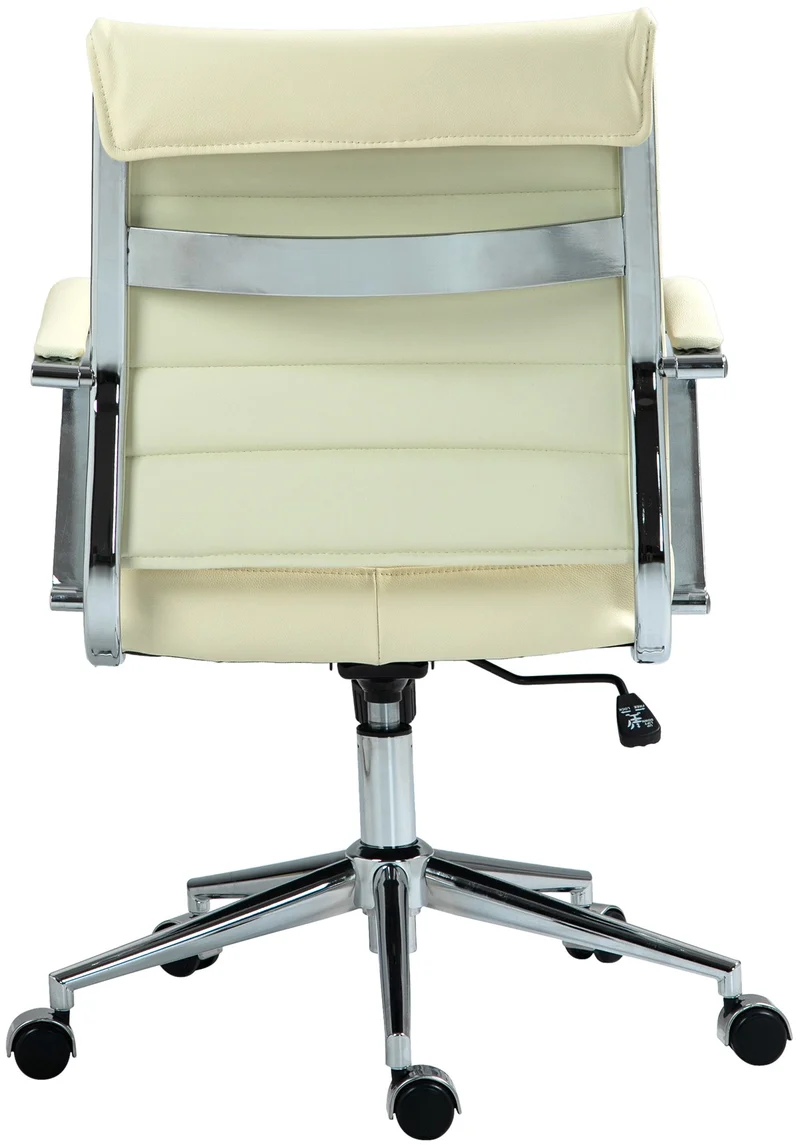 Chaise de bureau design ergonomique en cuir véritable crème et métal chromé 10_0002564