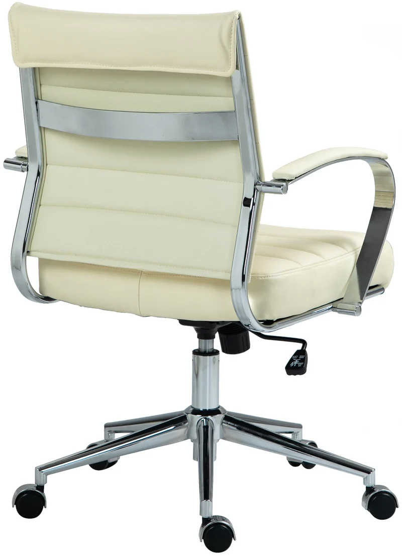 Chaise de bureau design ergonomique en cuir véritable crème et métal chromé 10_0002564