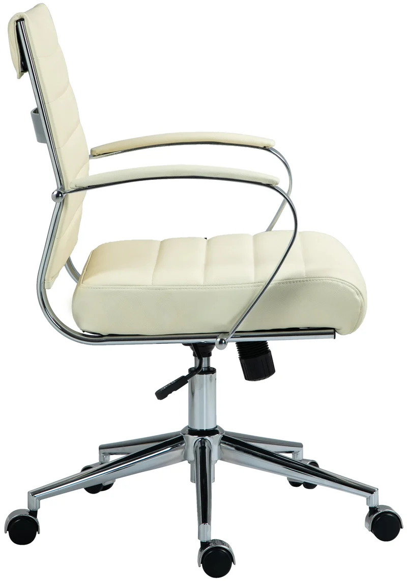 Chaise de bureau design ergonomique en cuir véritable crème et métal chromé 10_0002564