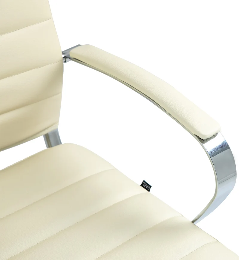 Chaise de bureau design ergonomique en cuir véritable crème et métal chromé 10_0002564