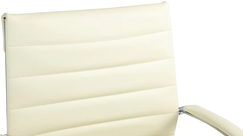 Chaise de bureau design ergonomique en cuir véritable crème et métal chromé 10_0002564
