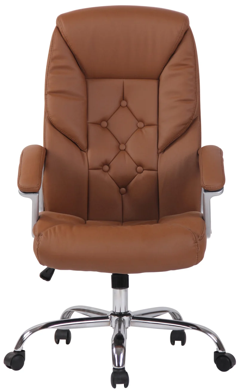 Fauteuil de bureau XXL jusqu’à 210 kg réglable en hauteur et pivotant PVC marron clair et métal chromé 10_0002391