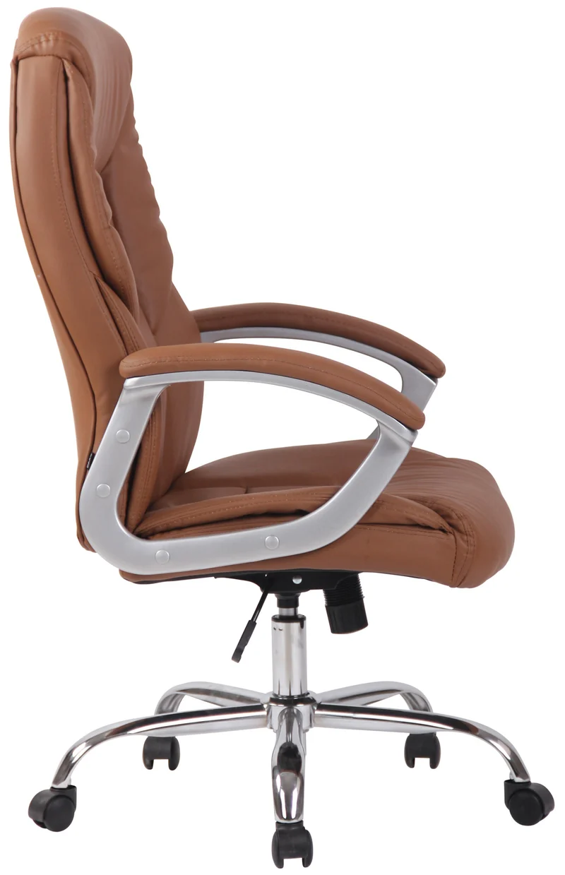 Fauteuil de bureau XXL jusqu’à 210 kg réglable en hauteur et pivotant PVC marron clair et métal chromé 10_0002391