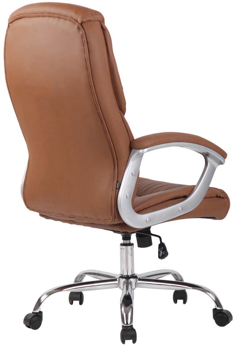 Fauteuil de bureau XXL jusqu’à 210 kg réglable en hauteur et pivotant PVC marron clair et métal chromé 10_0002391