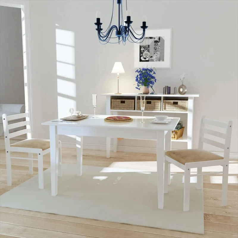 Lot de 2 chaises de salle à manger cuisine design classique hévéa solide et velours blanc CDS020170