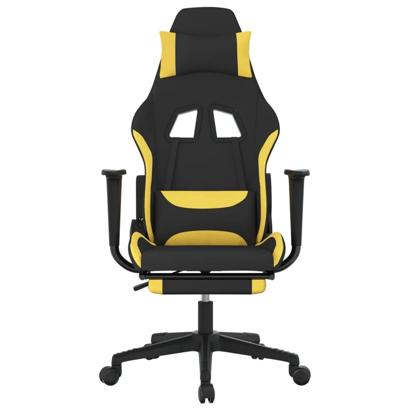 Fauteuil de bureau chaise gaming sur roulettes avec repose-pieds en tissu jaune et noir DEC025782