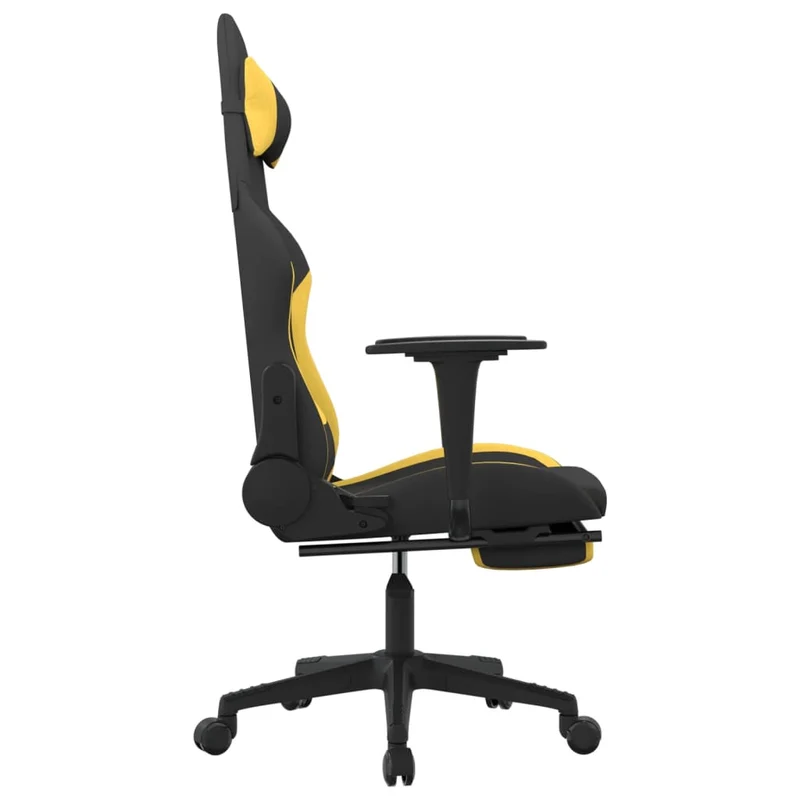 Fauteuil de bureau chaise gaming sur roulettes avec repose-pieds en tissu jaune et noir DEC025782