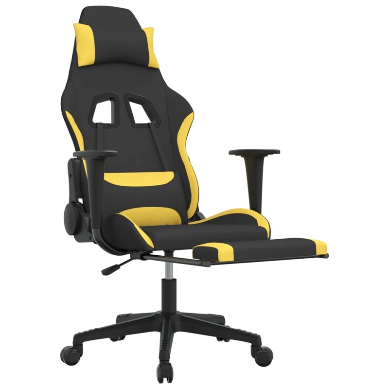 Fauteuil de bureau chaise gaming sur roulettes avec repose-pieds en tissu jaune et noir DEC025782