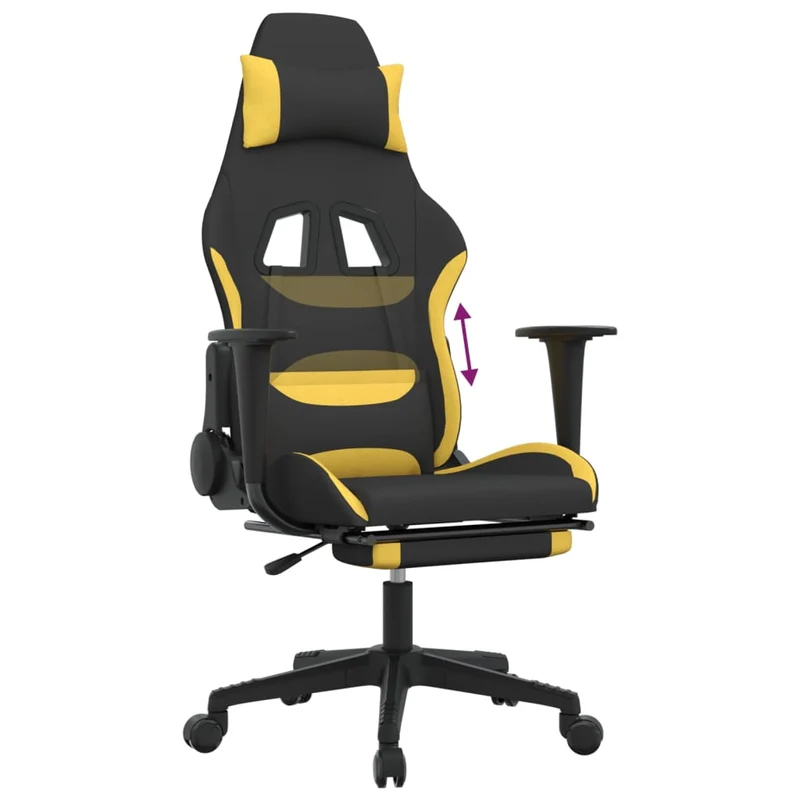 Fauteuil de bureau chaise gaming sur roulettes avec repose-pieds en tissu jaune et noir DEC025782