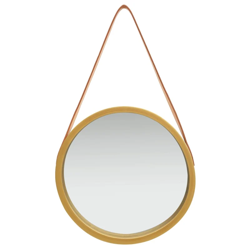 Miroir mural avec sangle marron 40 cm en bois doré DEC022903