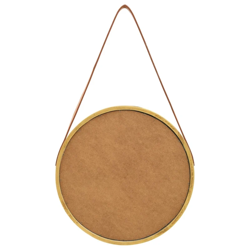 Miroir mural avec sangle marron 40 cm en bois doré DEC022903