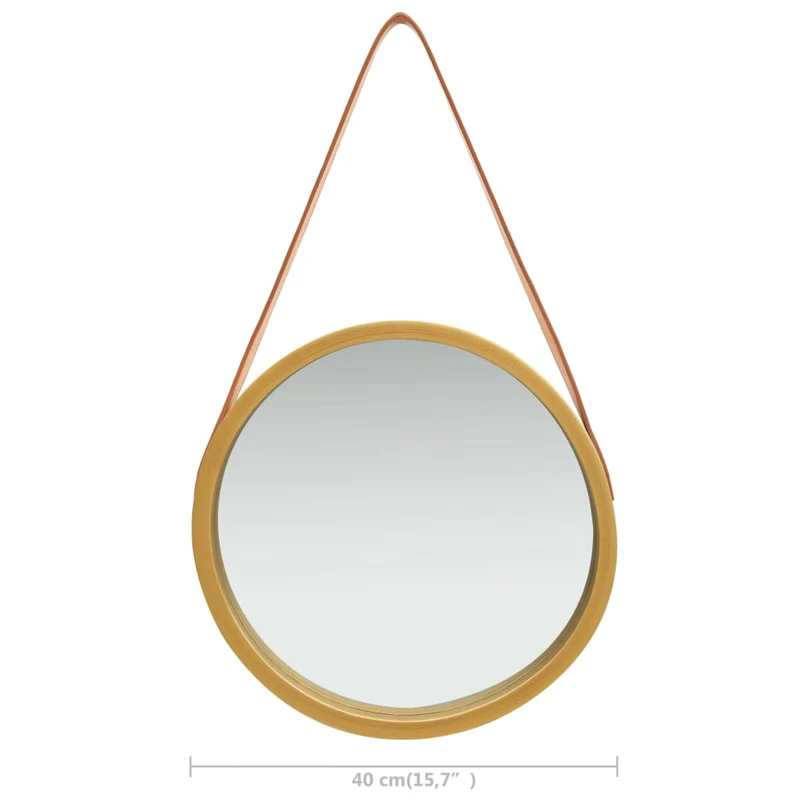Miroir mural avec sangle marron 40 cm en bois doré DEC022903