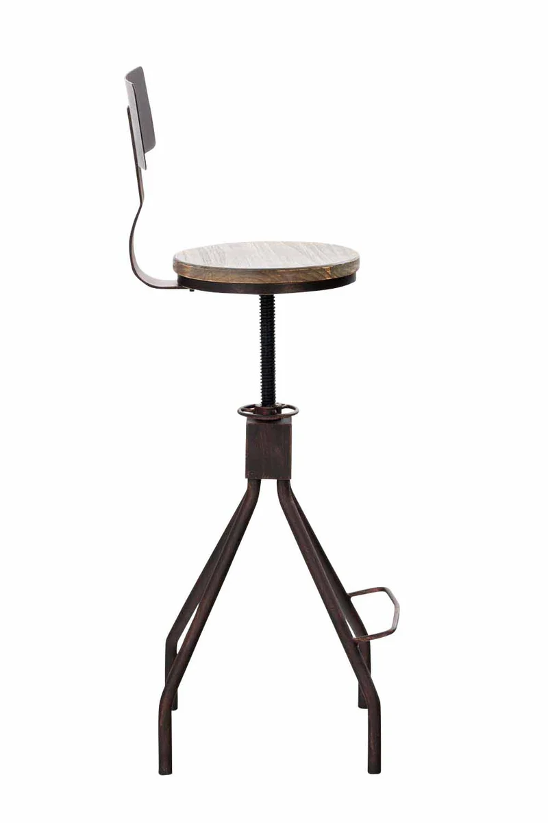 Lot de 2 chaises haute avec repose-pieds avec dossier style industriel – assise bois massif et structure métal bronze 10_0006489