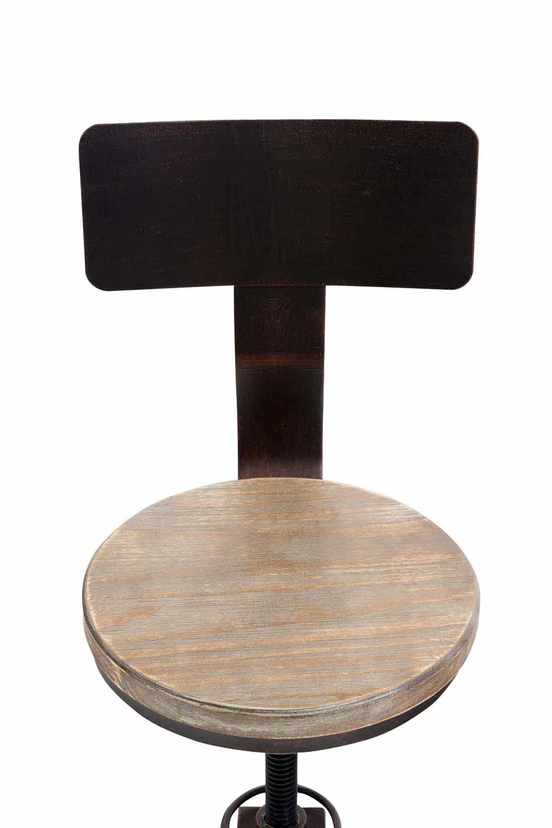 Lot de 2 chaises haute avec repose-pieds avec dossier style industriel – assise bois massif et structure métal bronze 10_0006489