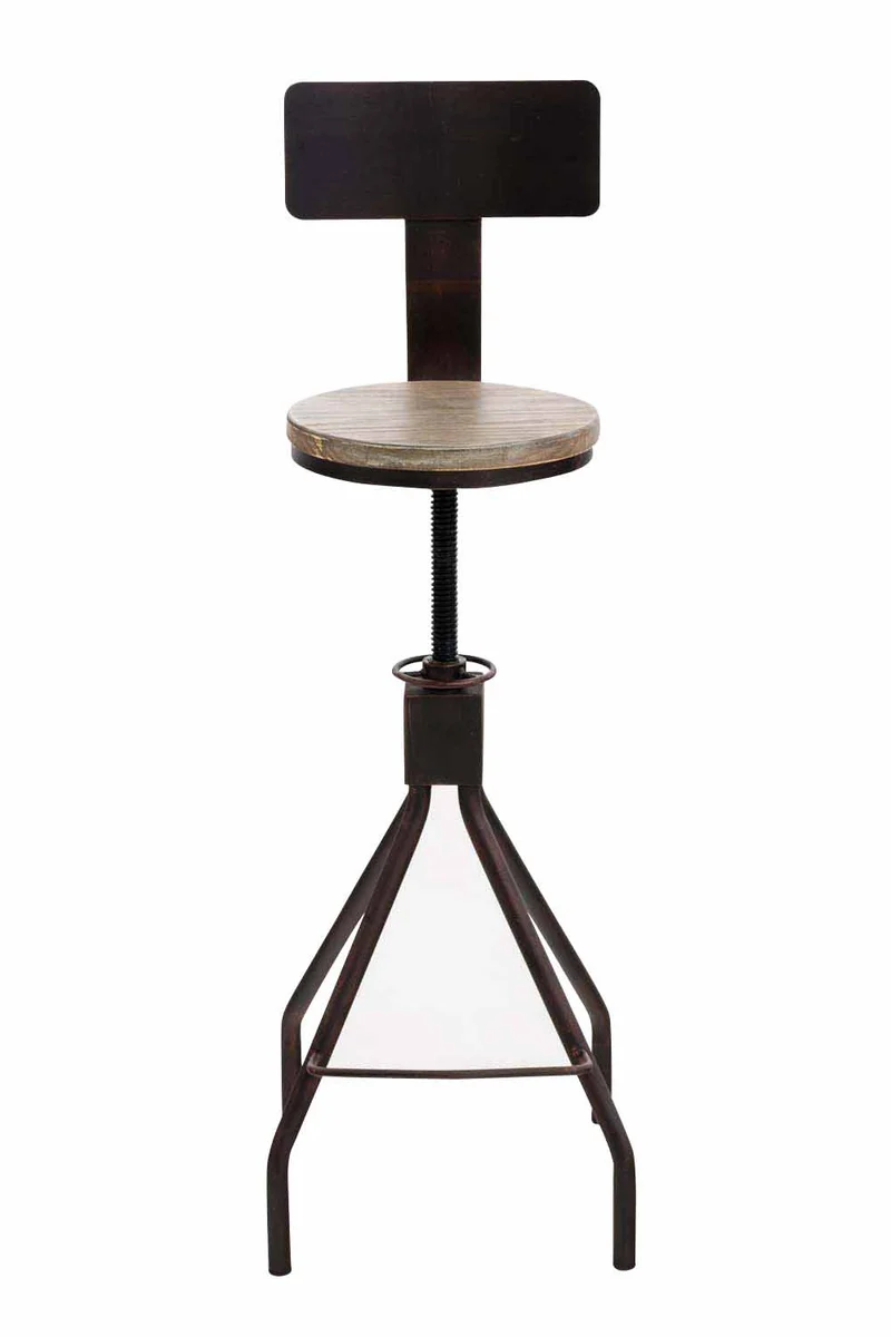 Chaise haute avec repose-pieds avec dossier style industriel – assise bois massif et structure métal bronze 10_0006099
