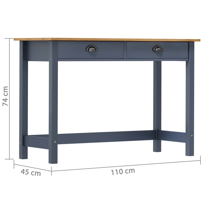 Table d'appoint console d'entrée meuble de salon avec deux tiroirs 110 x 45 x 74 cm pin gris DEC032027