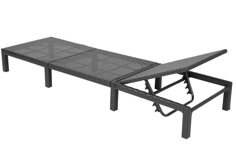 Transat chaise longue bain de soleil jardin en polyrotin anthracite avec coussin 04_0004236