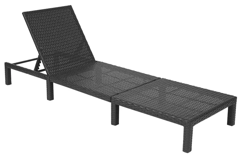 Transat chaise longue bain de soleil jardin en polyrotin anthracite avec coussin 04_0004236