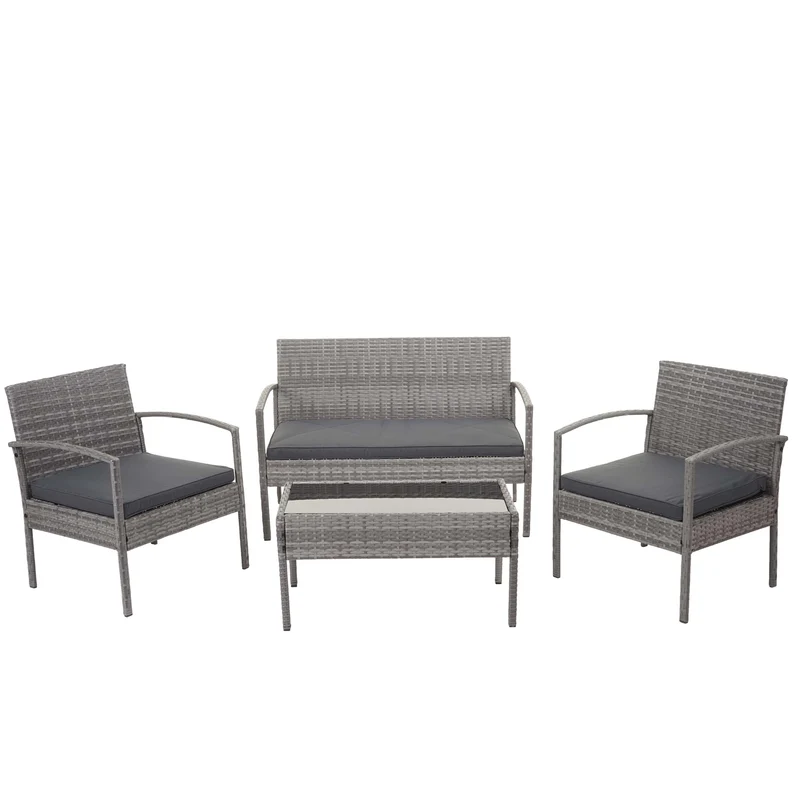 Salon de jardin en polyrotin gris pour balcon jardin terrasse jardin coussins gris foncé 04_0004213