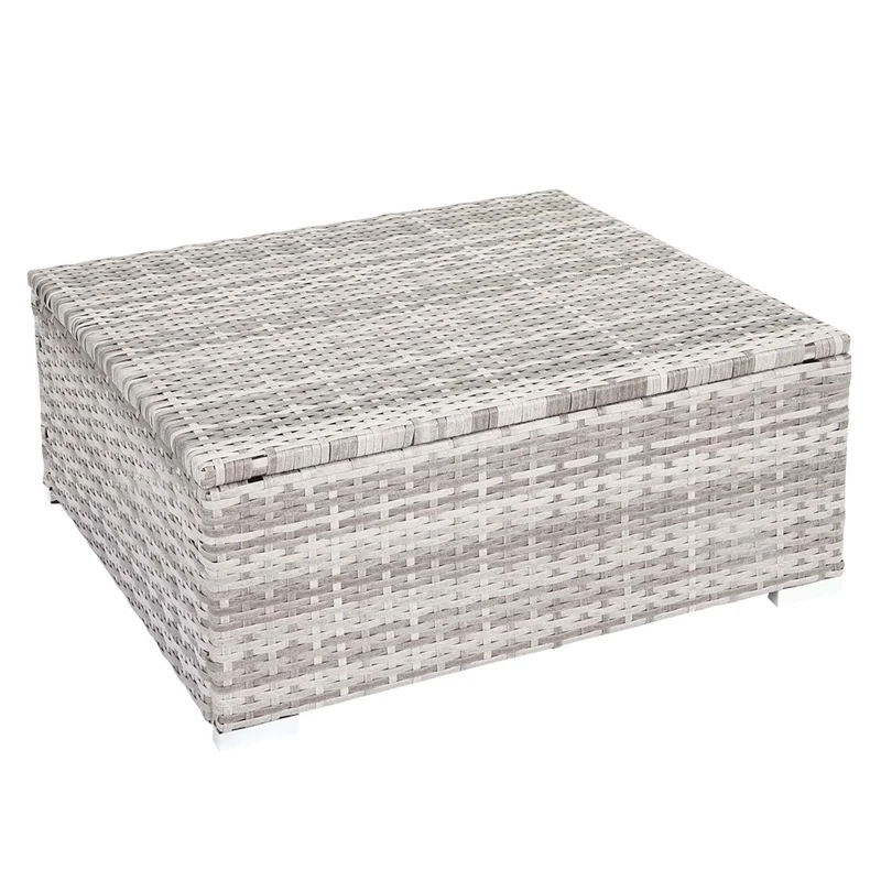 Salon de jardin en polyrotin pour jardin terrasse balcon avec fauteuils canapé table gris coussin crème 04_0004179