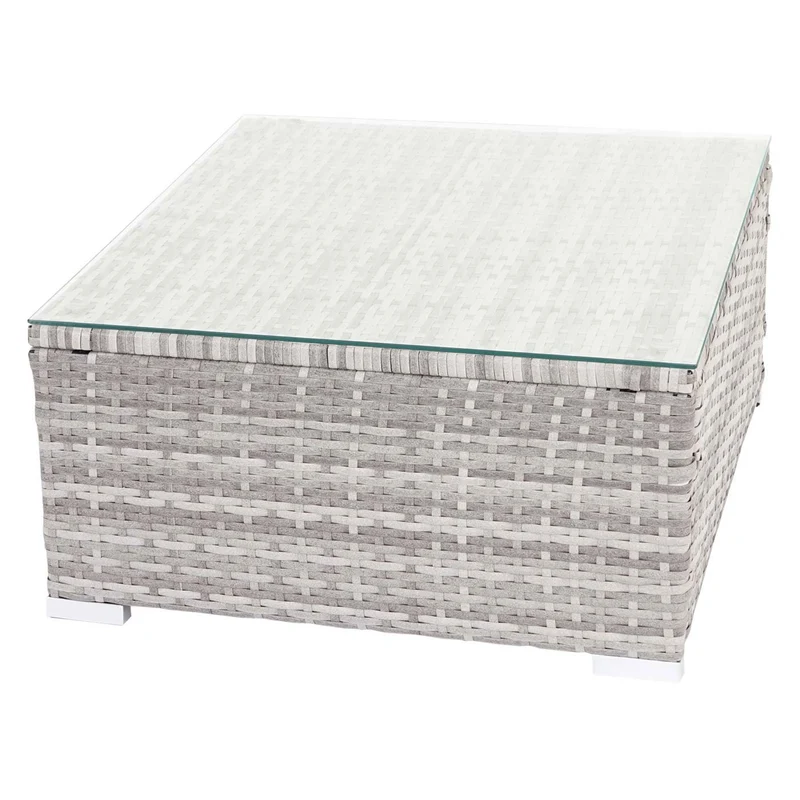 Salon de jardin en polyrotin pour jardin terrasse balcon avec fauteuils canapé table gris coussin crème 04_0004179