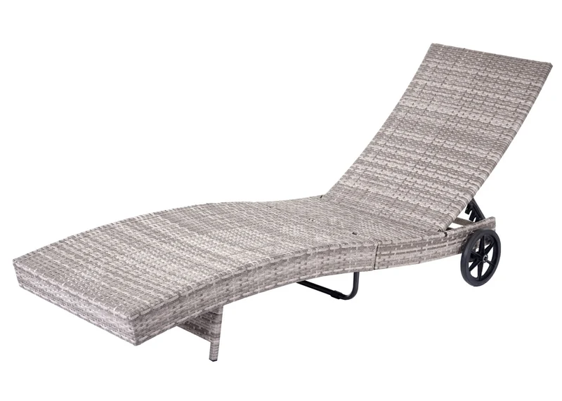 Chaise longue de jardin transat bain de soleil en polyrotin gris coussin beige 04_0004935