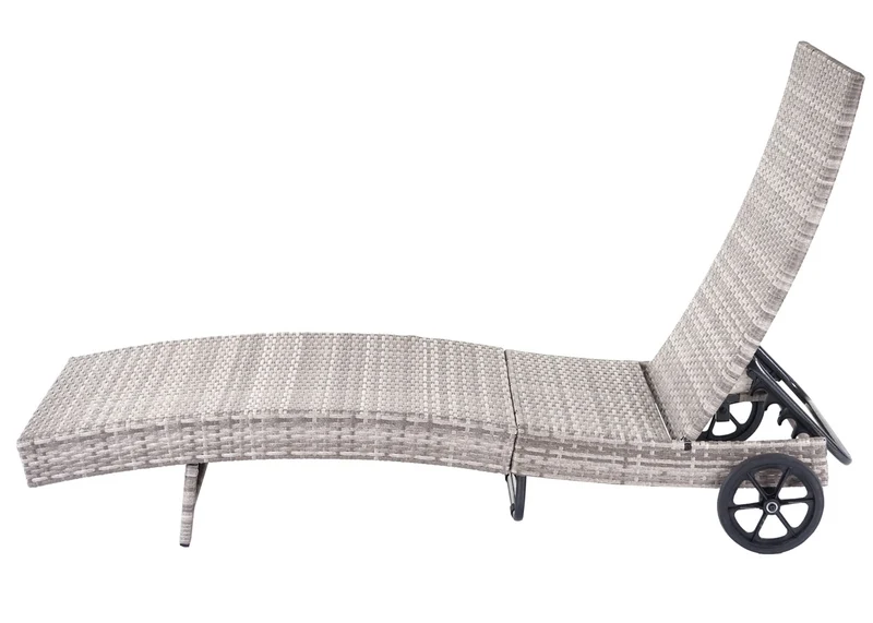 Chaise longue de jardin transat bain de soleil en polyrotin gris coussin beige 04_0004935