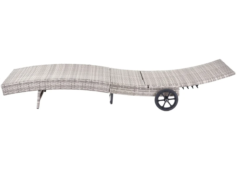 Chaise longue de jardin transat bain de soleil en polyrotin gris coussin beige 04_0004935