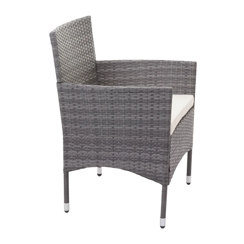Salon de jardin balcon jardin en polyrotin gris canapé fauteuils table coussin crème 04_0004210