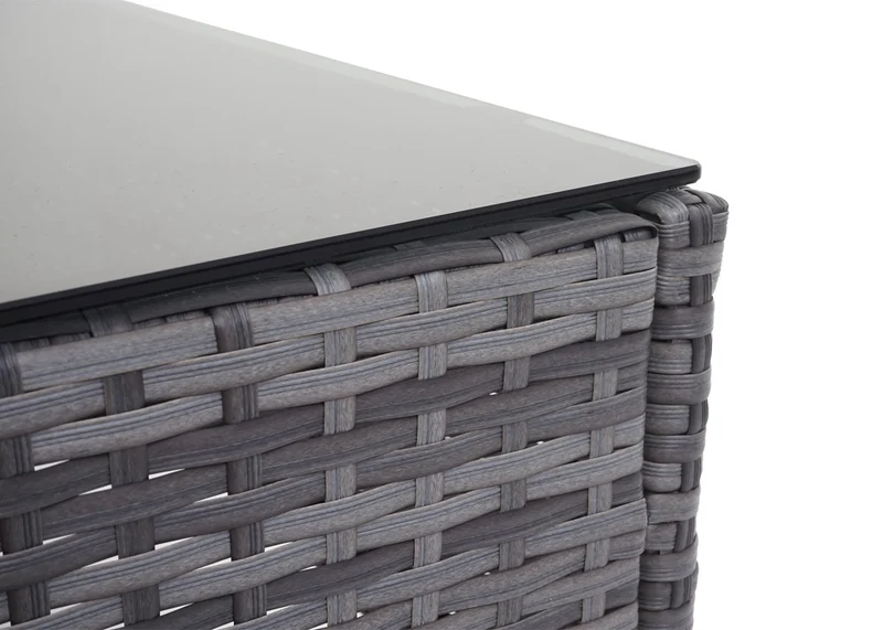 Salon de jardin balcon jardin en polyrotin gris canapé fauteuils table coussin crème 04_0004210