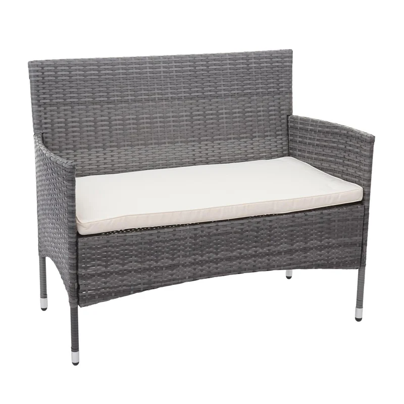 Salon de jardin balcon jardin en polyrotin gris canapé fauteuils table coussin crème 04_0004210