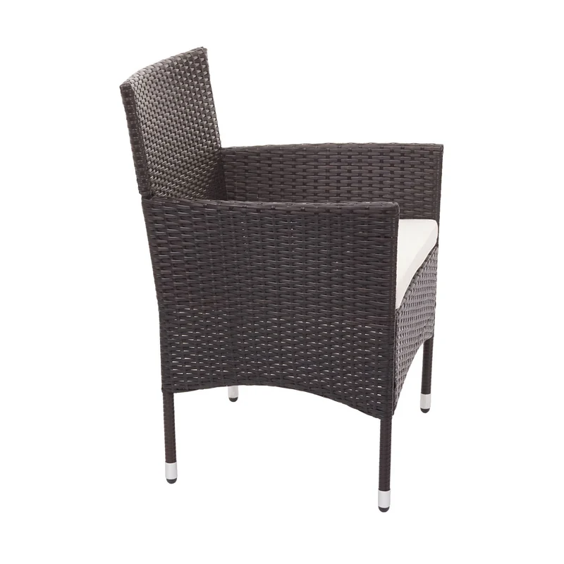 Salon de jardin balcon jardin en polyrotin marron canapé fauteuils table coussin crème 04_0004199