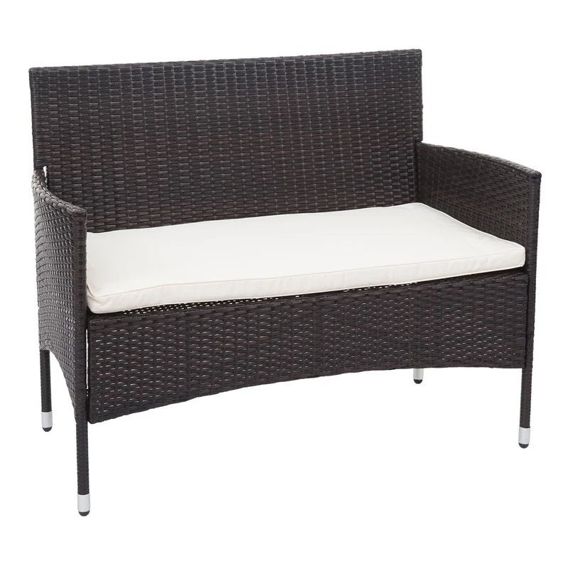Salon de jardin balcon jardin en polyrotin marron canapé fauteuils table coussin crème 04_0004199