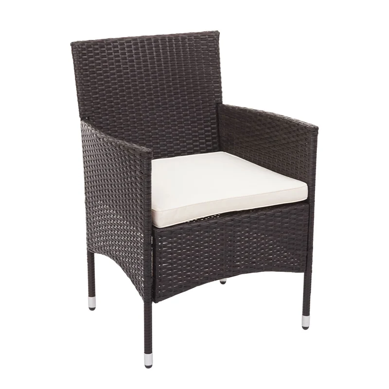Salon de jardin balcon jardin en polyrotin marron canapé fauteuils table coussin crème 04_0004199