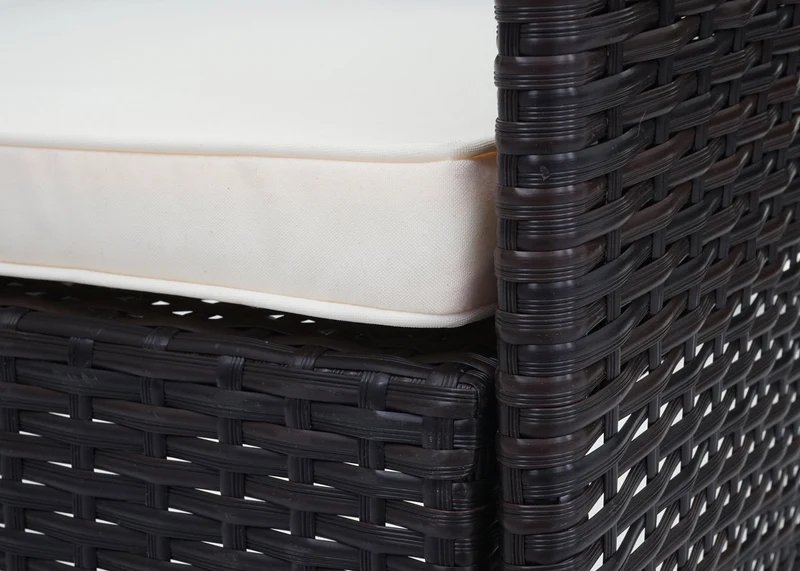 Salon de jardin balcon jardin en polyrotin marron canapé fauteuils table coussin crème 04_0004199