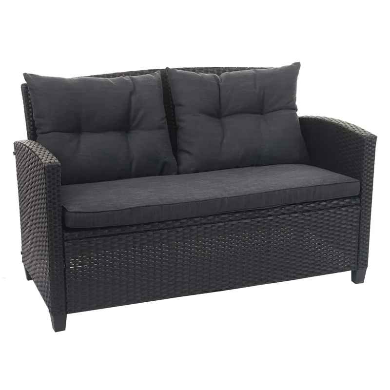 Salon de jardin en polyrotin terasse balcon canapé fauteuils coussins et table basse anthracite 04_0005632