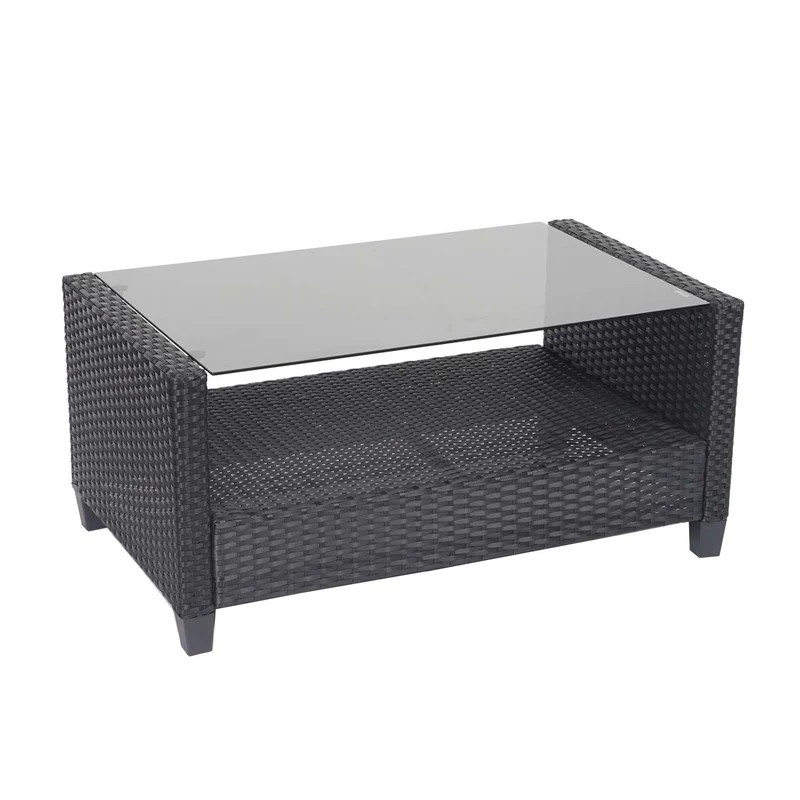 Salon de jardin en polyrotin terasse balcon canapé fauteuils coussins et table basse anthracite 04_0005632