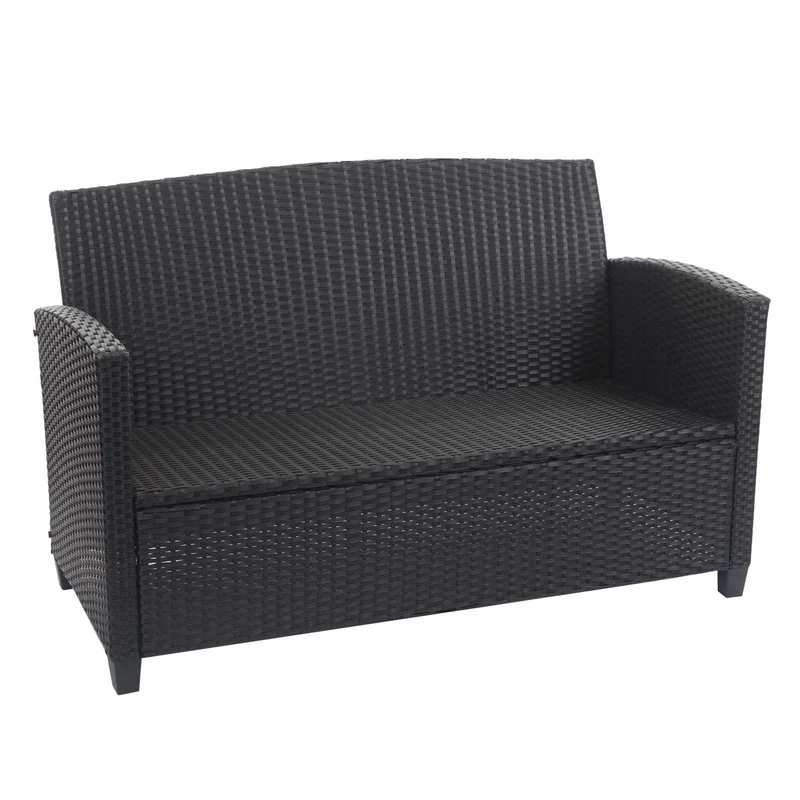 Salon de jardin en polyrotin terasse balcon canapé fauteuils coussins et table basse anthracite 04_0005632