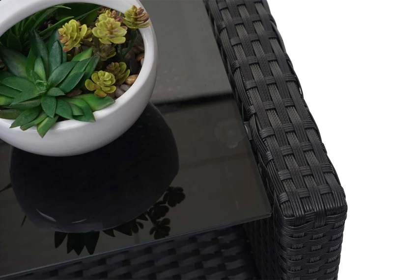 Salon de jardin en polyrotin terasse balcon canapé fauteuils coussins et table basse anthracite 04_0005632