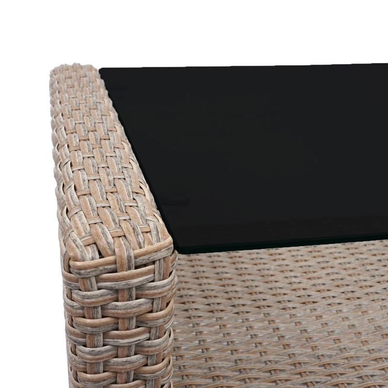 Salon de jardin en polyrotin terasse balcon canapé fauteuils coussins et table basse gris-brun 04_0005630