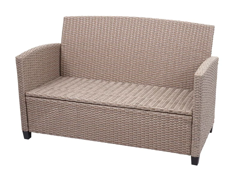 Salon de jardin en polyrotin terasse balcon canapé fauteuils coussins et table basse gris-brun 04_0005630