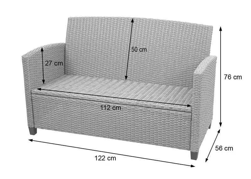 Salon de jardin en polyrotin terasse balcon canapé fauteuils coussins et table basse gris-brun 04_0005630